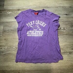 Mudd Graphic T-Shirt Womens Large Purple Foxy Chicks Athletics Y2K Baby Tee